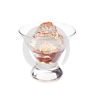 Dessert with whipped cream and grated chokolate