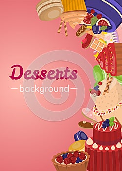 Desserts Background with Colorful Glazed Pastries