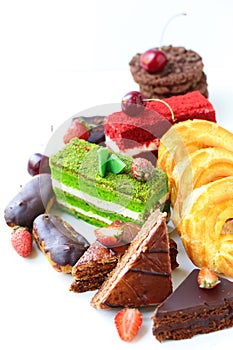 Desserts cakes on a white background
