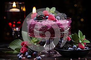 Desserts with fruit pies and berries such as mousses, pastries, cakes, jellies, ice cream,close-up