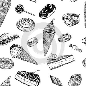 Desserts hand-drawn seamless pattern vector eps10