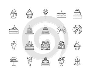 Desserts line icons, signs, vector set, outline illustration concept