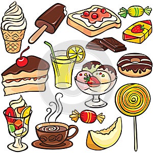 Desserts, sweets, drinks icon set