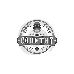 Country Guitar Music Western Vintage Retro Saloon Bar Cowboy Logo Design Vector
