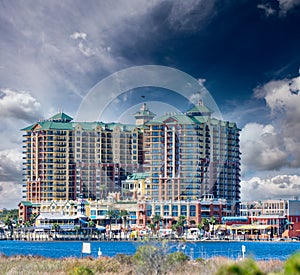 Destin skyline and buildings at sunset, Florida