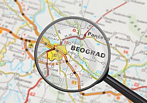 Destination - Belgrade (with magnifying glass)