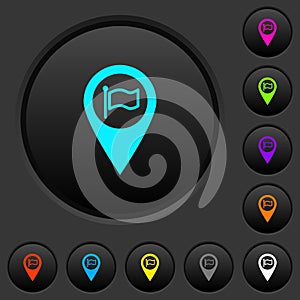 Destination GPS map location dark push buttons with color icons