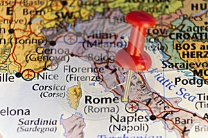 Destination map, Rome Italy, pinned map