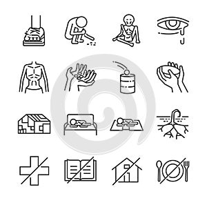 Destitution line icon set.