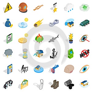 Destroy nature icons set, isometric style