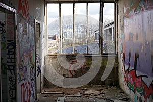 Destroyed abandoned factory in Germany view broken window