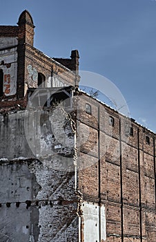Destroyed and abandoned industrial buildings of red brick