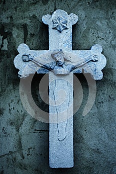 Destroyed ancient statue of the crucifixion of Jesus Christ Faith, religion, suffering, love, God concept