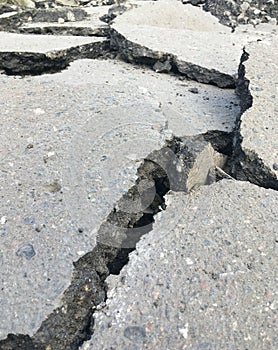 Destroyed asphalt roadbed