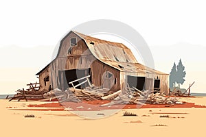 destroyed barn demolished building vector flat isolated illustration