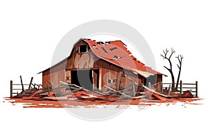 destroyed barn demolished building vector flat isolated illustration