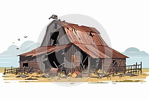 destroyed barn demolished building vector flat isolated illustration