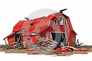 destroyed barn demolished building vector flat isolated illustration