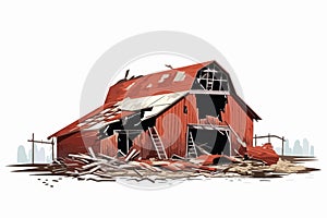 destroyed barn demolished building vector flat isolated illustration