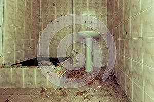 The destroyed bathroom