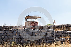 The destroyed battle tower that has remained since the War of the Doomsday Yom Kippur War  on the Golan Heights in Israel