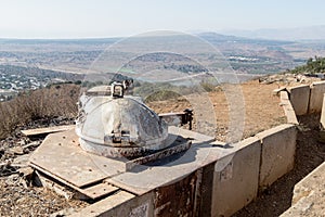 The destroyed battle tower that has remained since the War of the Doomsday Yom Kippur War on Mount Bental, on the Golan Heights in