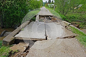 Destroyed bridge after flooding