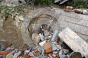 Destroyed bridge after flooding