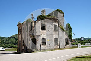 Destroyed building as war aftermath in Hrvatska Kostajnica, Croatia photo