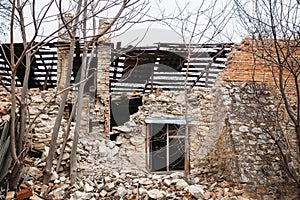 Destroyed building, can be used as demolition, earthquake, bomb, terrorist attack or natural disaster concept