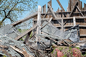 Destroyed building after strong spring storms