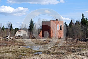 The destroyed building in the territory of the disbanded military unit