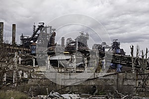 Destroyed buildings of the workshop of the Azovstal plant in Mariupol Ukraine