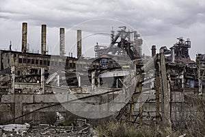 Destroyed buildings of the workshop of the Azovstal plant in Mariupol Ukraine