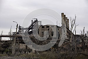 Destroyed buildings of the workshop of the Azovstal plant in Mariupol Ukraine