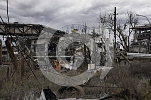 Destroyed buildings of the workshop of the Azovstal plant in Mariupol Ukraine