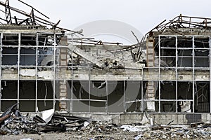 Destroyed buildings of the workshop of the Azovstal plant in Mariupol Ukraine