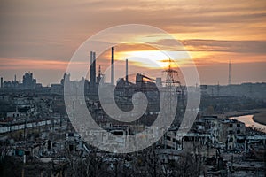 Destroyed buildings of the workshop of the Azovstal plant in Mariupol Ukraine