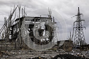 Destroyed buildings of the workshop of the Azovstal plant in Mariupol Ukraine photo