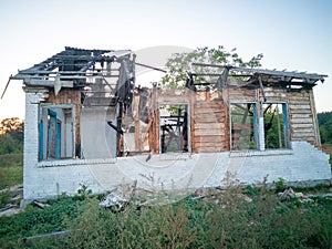 Destroyed and burnt building.