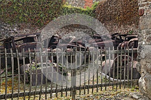 Destroyed cars during World War 2 in the city Oradour sur Glane France