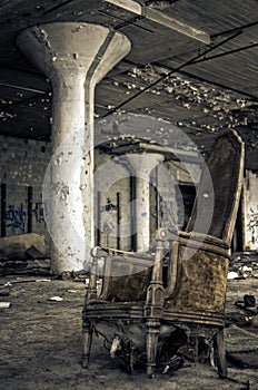 Destroyed Chair in Abandoned Factory