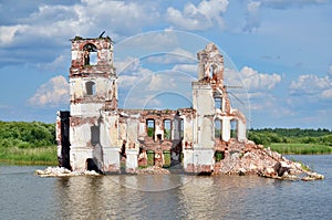 Destroyed church on the lake