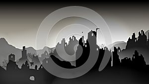 Destroyed city ,Buildings in Ruin - Vector Illustration