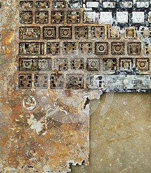 Destroyed and corroded vandalised laptop computer keyboard