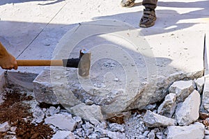 Destroyed demolition concrete old sidewalk an repairing works pavement