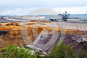 Destroyed earth layers during lignite (brown coal) open pit mini