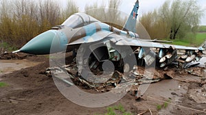 The Destroyed Fighter Plane in a conflic zone.