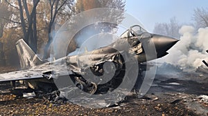 The Destroyed Fighter Plane in a conflic zone.