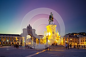 Night view of Commerce Square in lisbon, portugal photo